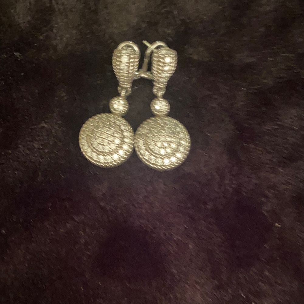 Judith Ripka Silver Crystal Pave Drop Earrings😻🌹🍒